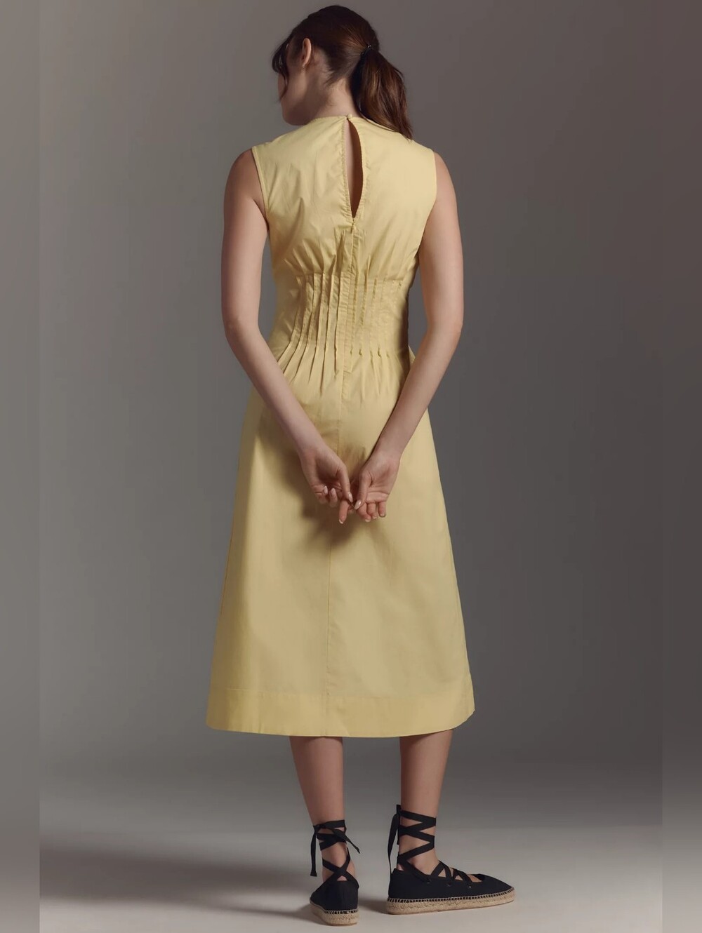 NWT Maeve Anthropologie Hailey Sleeveless V-Neck Pintuck Midi Dress Yellow Large - Picture 2 of 9